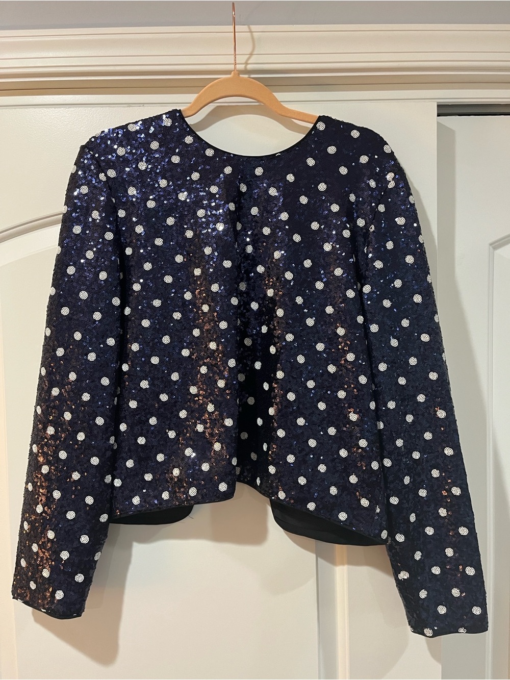Sequin open back navy top